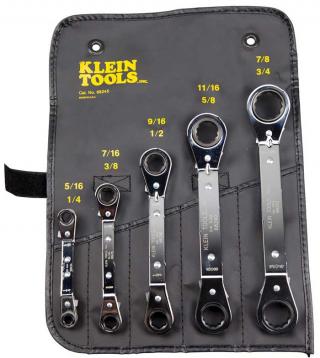 Klein Tools Reversible Ratcheting Offset Box Wrench 5 Piece Set with Pouch