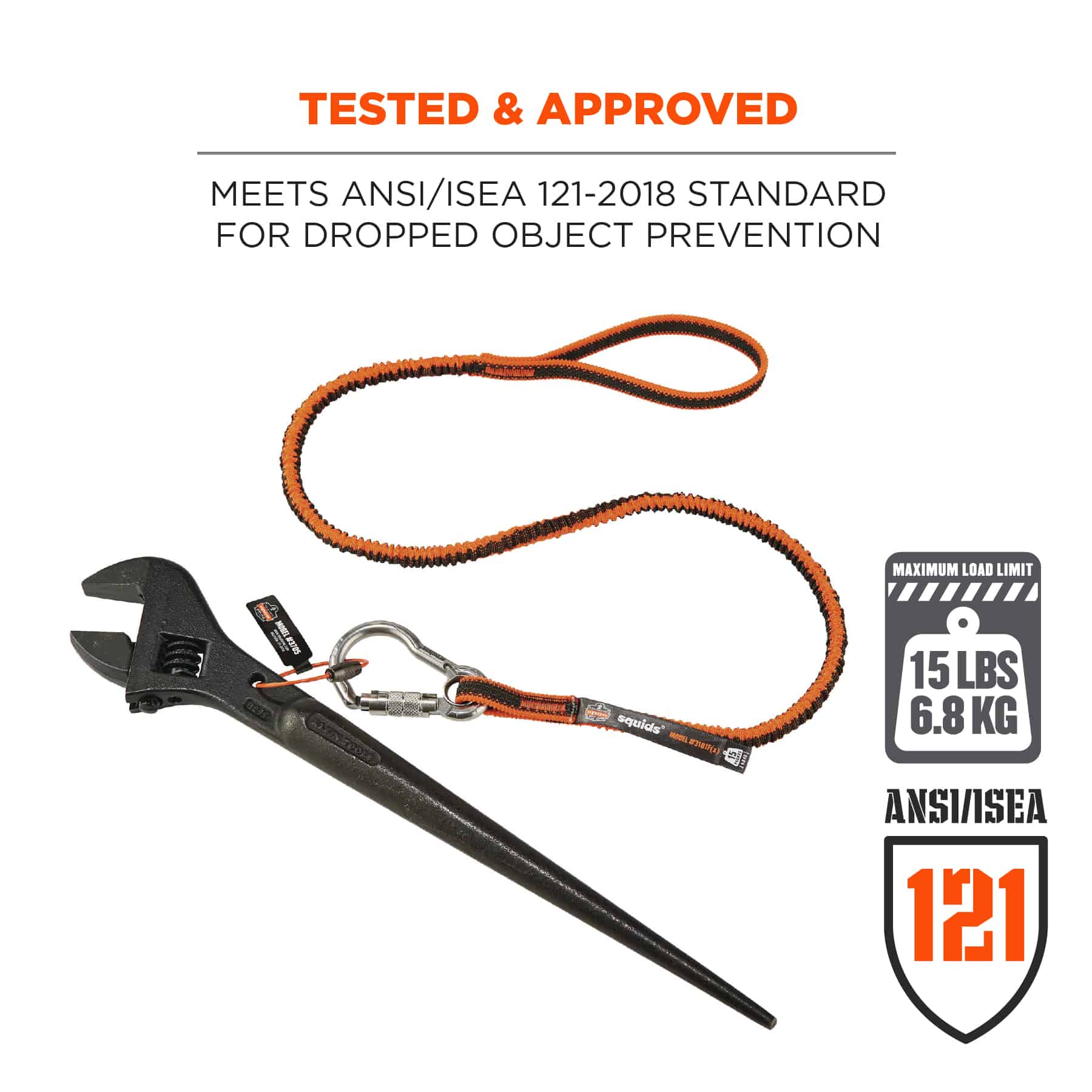 ERGODYNE Squids 3101F(x) Tool Lanyard Stainless-Steel Carabiner and Loop 15lbs from Columbia Safety