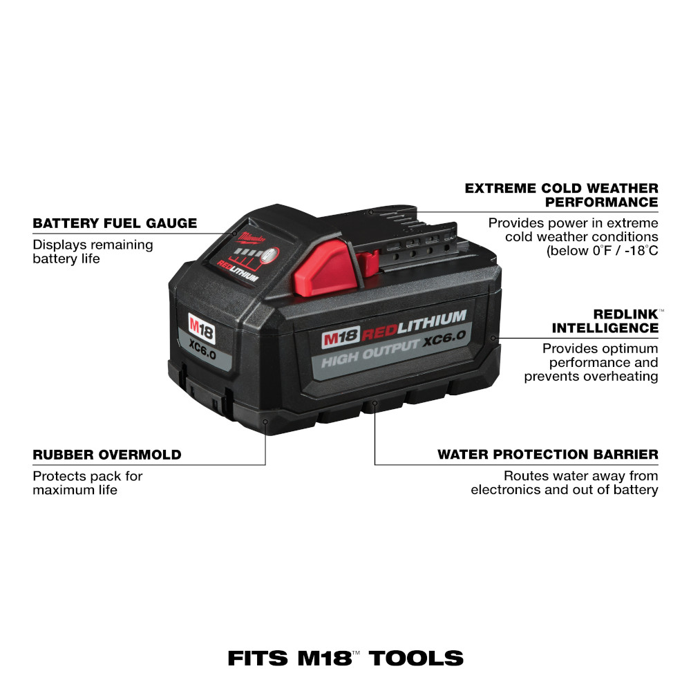 Milwaukee M18 REDLITHIUM HIGH OUTPUT XC6.0 Battery Pack from Columbia Safety