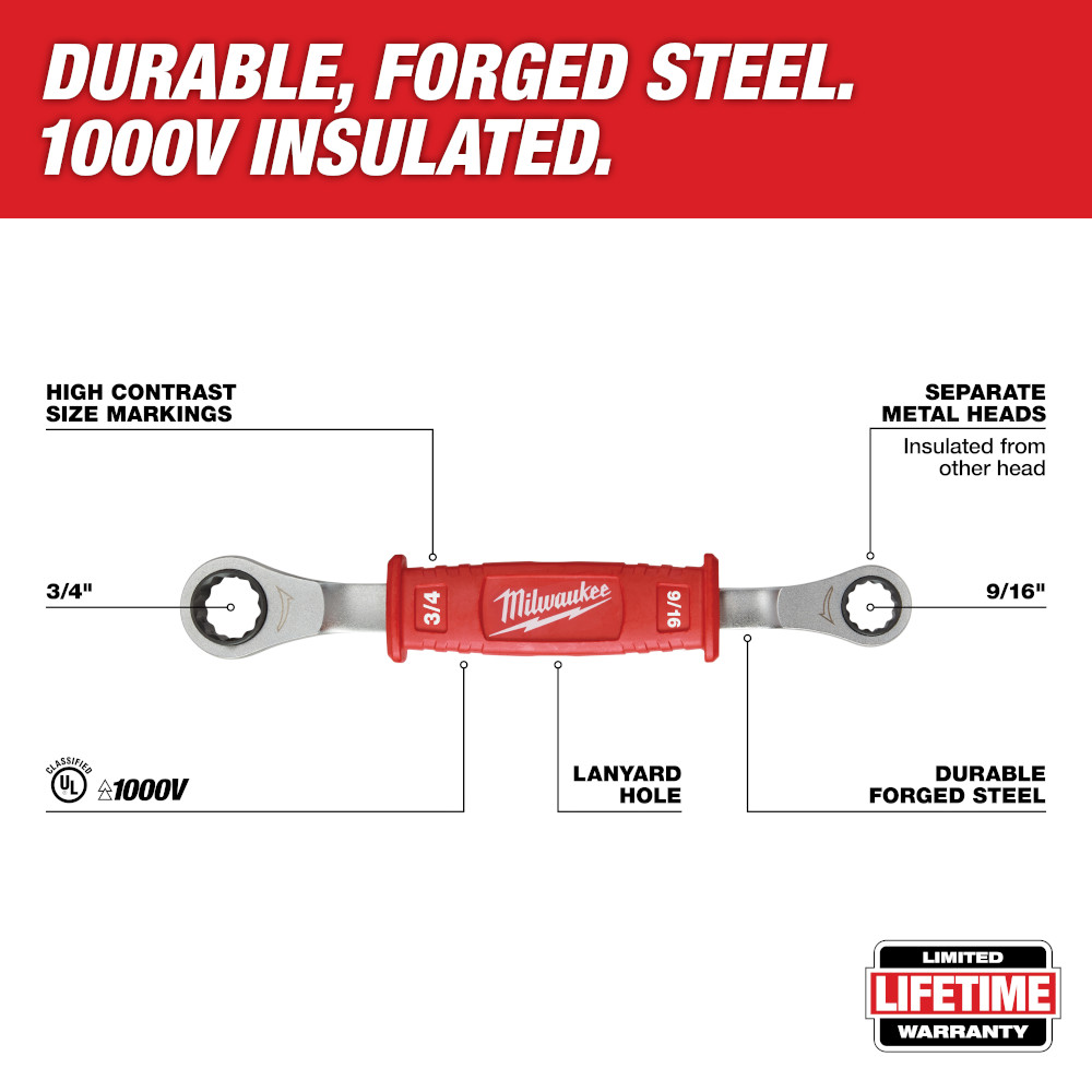 Milwaukee Lineman's 2-in-1 Insulated Ratcheting Box Wrench from Columbia Safety