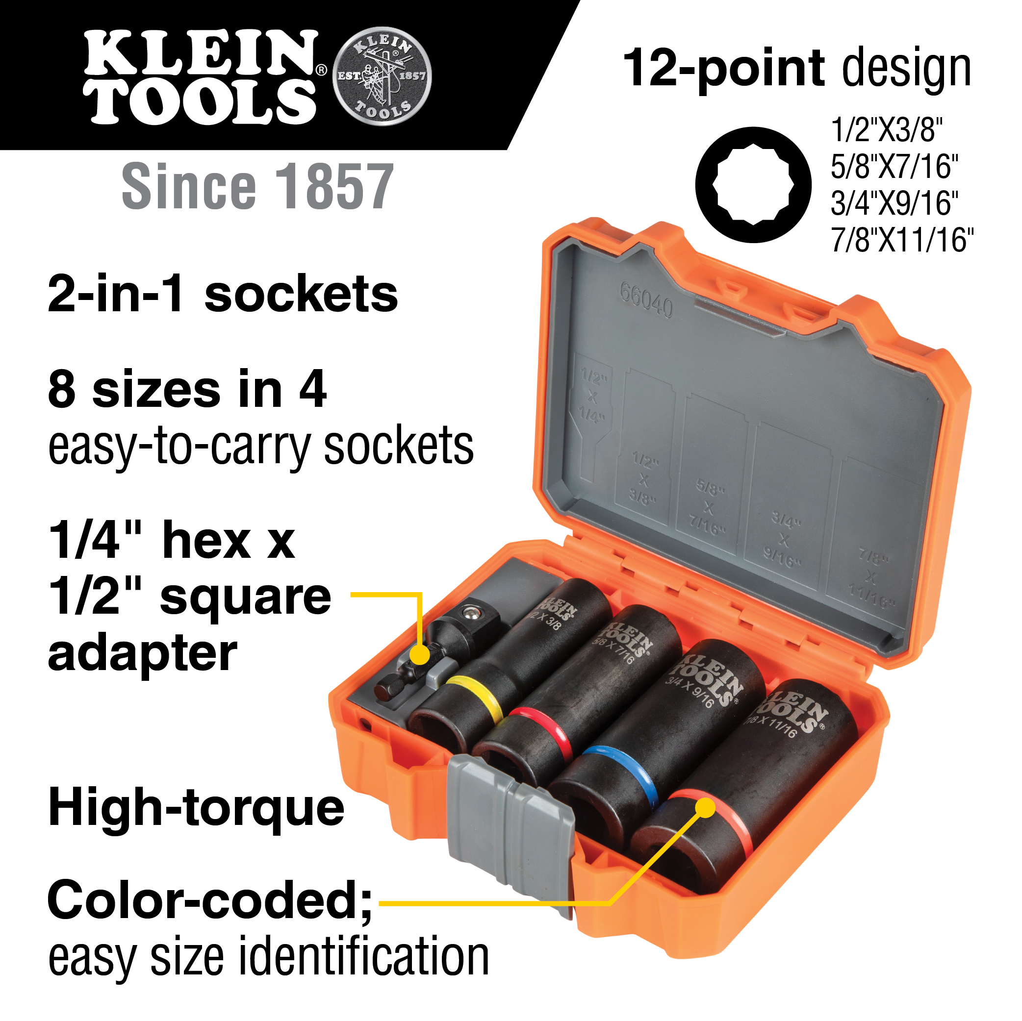 Klein Tools 2-in-1 12-Point Impact Socket Set (5 Pieces) from Columbia Safety