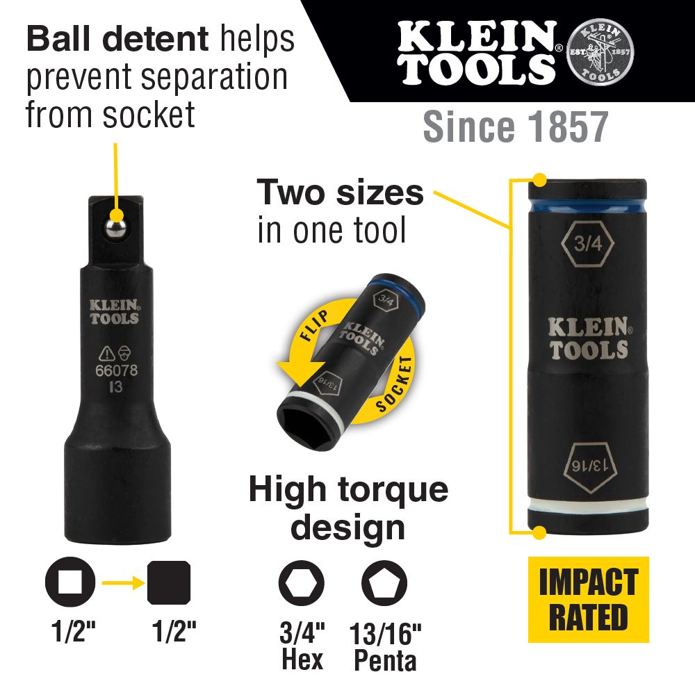 Klein Tools 2-in-1 Penta/Hex Flip Socket with Adapter from Columbia Safety