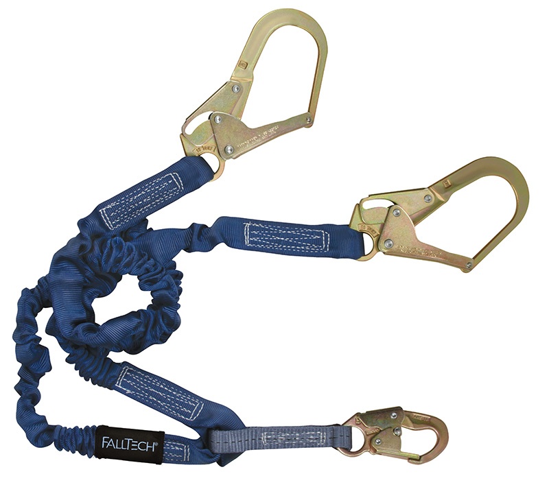 FallTech ElasTech Shock Absorbing Twin Leg Lanyard with Steel Rebar Hooks from Columbia Safety