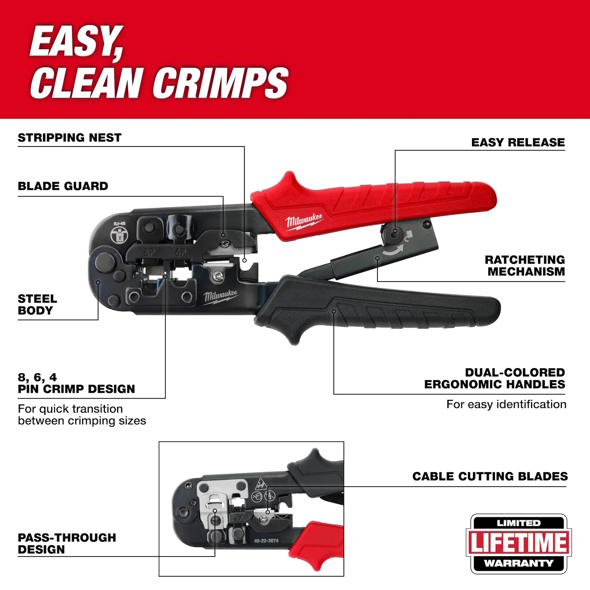 Milwaukee Ratcheting Pass-Through Crimper & Stripper from Columbia Safety