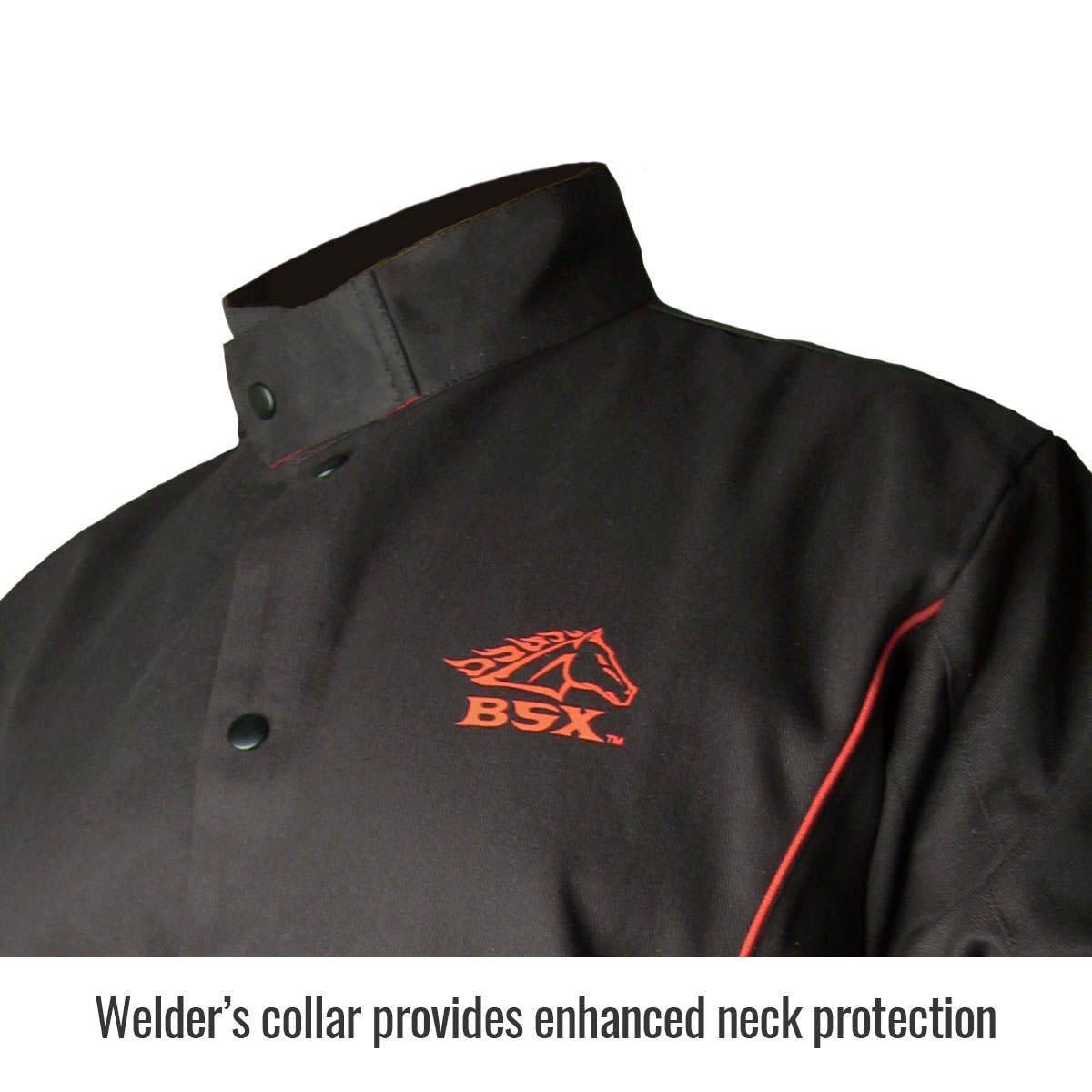 Black Stallion BX9C BSX Contoured FR Cotton Welding Jacket, Black with Red Flames from Columbia Safety
