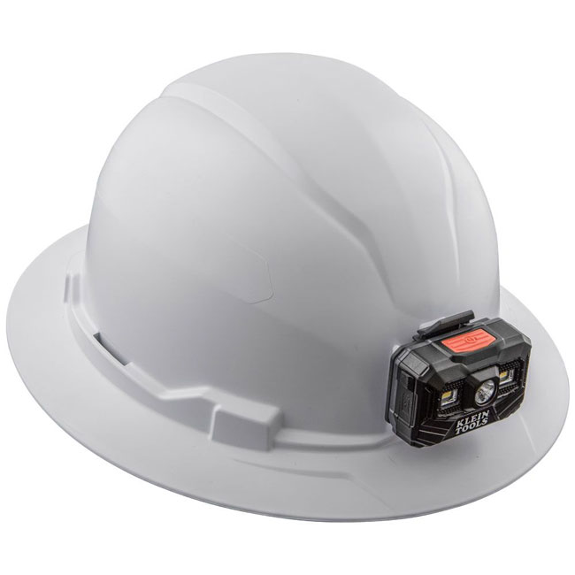 Klein Tools White Full Brim Hard Hat with Rechargeable Headlamp from Columbia Safety