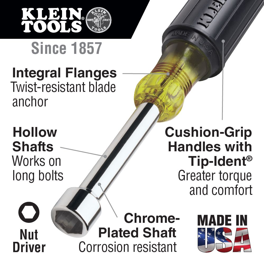 Klein Tools 631 7 Piece Cushion-Grip Nut-Driver Set with 3 Inch Shanks from Columbia Safety