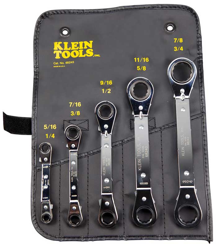 68245, Klein Reversible Ratcheting Offset Box Wrench Set, 5-pc. with Pouch from Columbia Safety