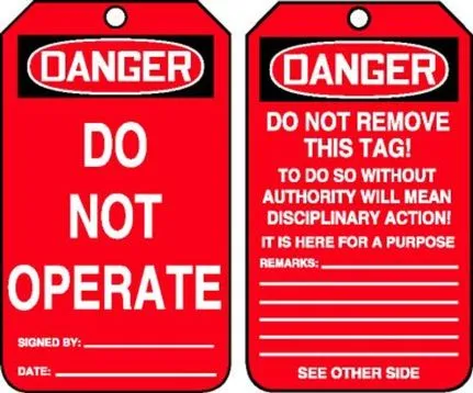 Accuform OSHA Danger Safety Tag - Do Not Operate from Columbia Safety