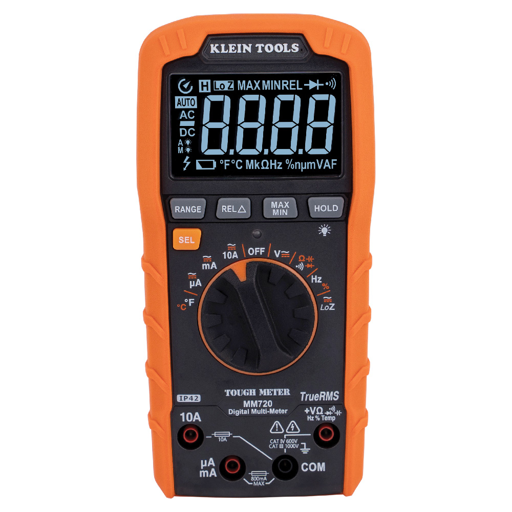 Klein Tools MM720 Digital Multimeter TRMS Auto-Ranging 1000V Temp Low Impedance  from Columbia Safety