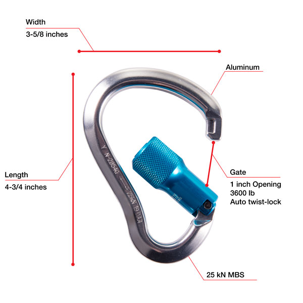 7435 WestFall Pro 4-3/4 x 3in. Aluminum Carabiner 9/10in.Gate from Columbia Safety