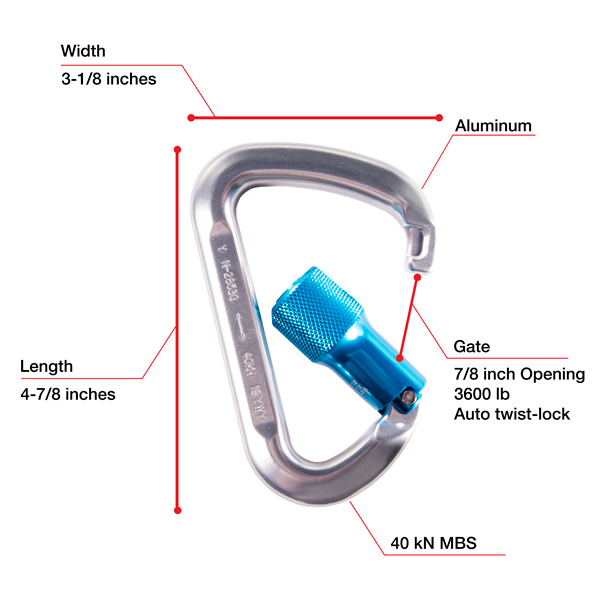 7436 WestFall Pro 4-7/8 x 3-1/8in. Aluminum Carabiner 7/8in. Gate from Columbia Safety